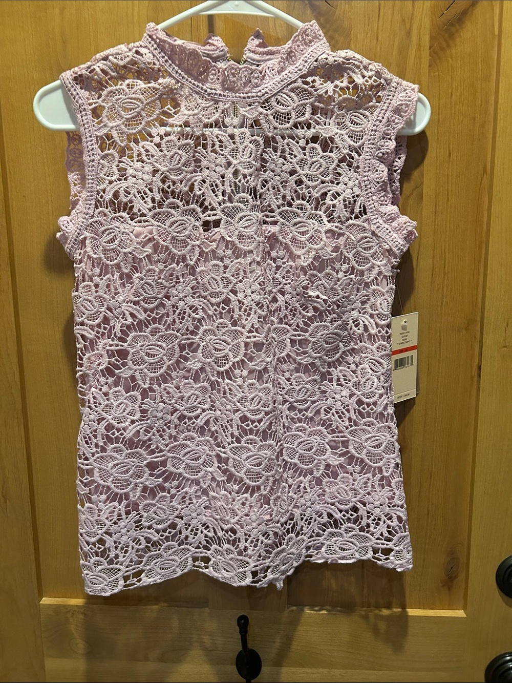 Nanette Lepore Sugar Plum Floral Crochet Lace Mock Neck Top Pink